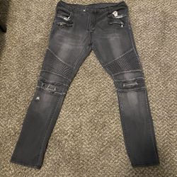Balmain Paris Men's Slim Dark Grey Biker Motorcycle Jeans Size 34