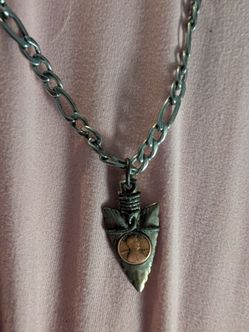 925 Thick SILVER CHAIN WITH INDIAN ARROWHEAD CHARM WOITH MINITURE REAL COPPER PENNY