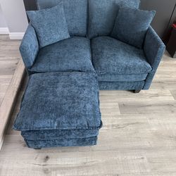 NEW Blue Loveseat Couch with Matching Ottoman
