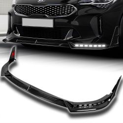 For 2018-2023 Kia Stinger GT-Line Carbon Fiber Front Bumper Lip LED Sequential Light-(2-PU-213-LED-R-RCF