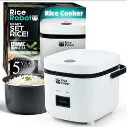☆ Rice Robot Personal Rice Cooker, PFAS-free, Nonstick. 1 Quart Capacity, with Stainless Steel Steamer Tray, Measuring Cups, Recipe Book with 60 Recip