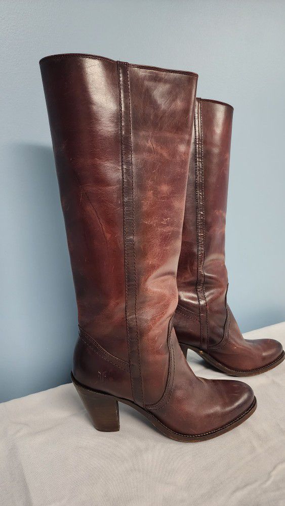 Red FRYE Tall Leather Boots - Size 10