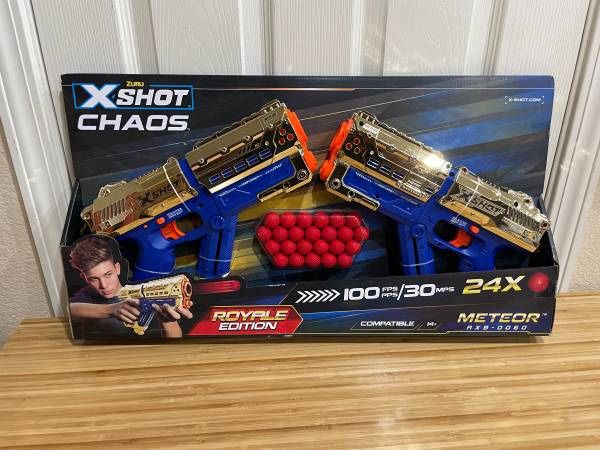 New ZURU X-Shot Chaos Meteor Blaster Royale Ed Gold Nerf Gun 2 Pack