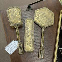 Antique Ornate Brass 3 pc Vanity Set