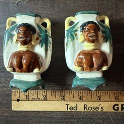 (2) Vintage Porcelain Miniature Bud Vases African Tribal Made in Occupied Japan