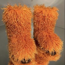 Unique Orange Faux Fur boots 