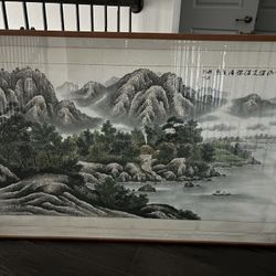 Very Large Water Color Painting - Wood Frame with Glass