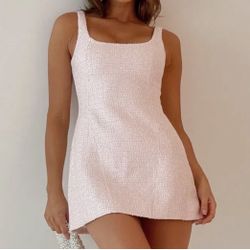 Meshki Pink Tweed Sequin Dress Size Xl