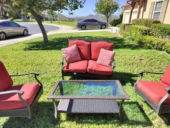 4-Piece Outdoor Patio Set – Loveseat, 2 Swivel Chairs & Glass-Top Table