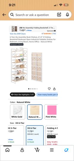 Foldable  bookshelf 6 tiers