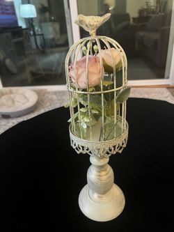 Unique White Antique Bird Cage With Peony Floral Arrangement For You Or Anyone Special 