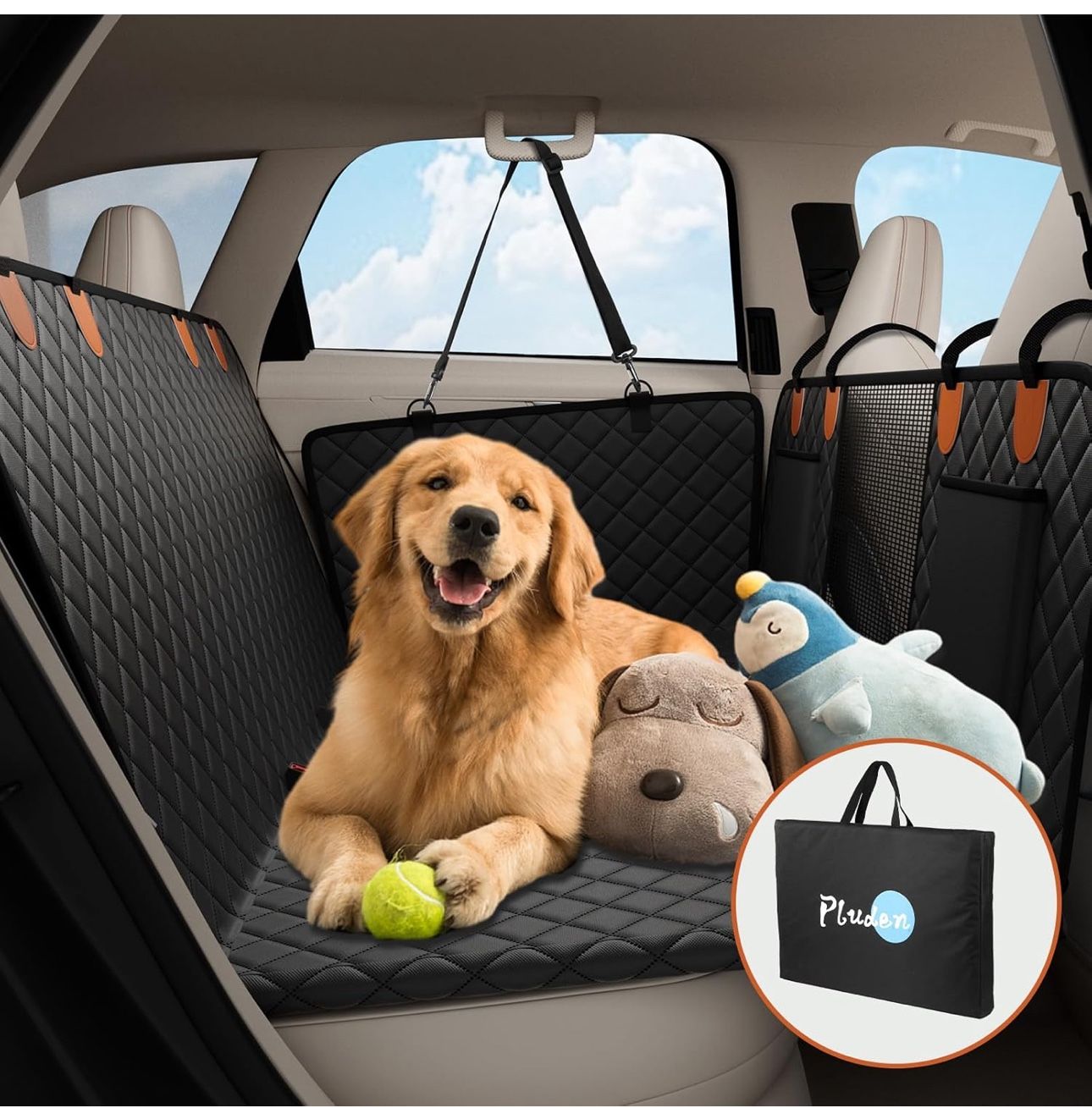 Pluden Back seat Extender for Dogs, Hard Bottom Car Seat Cover for Dogs