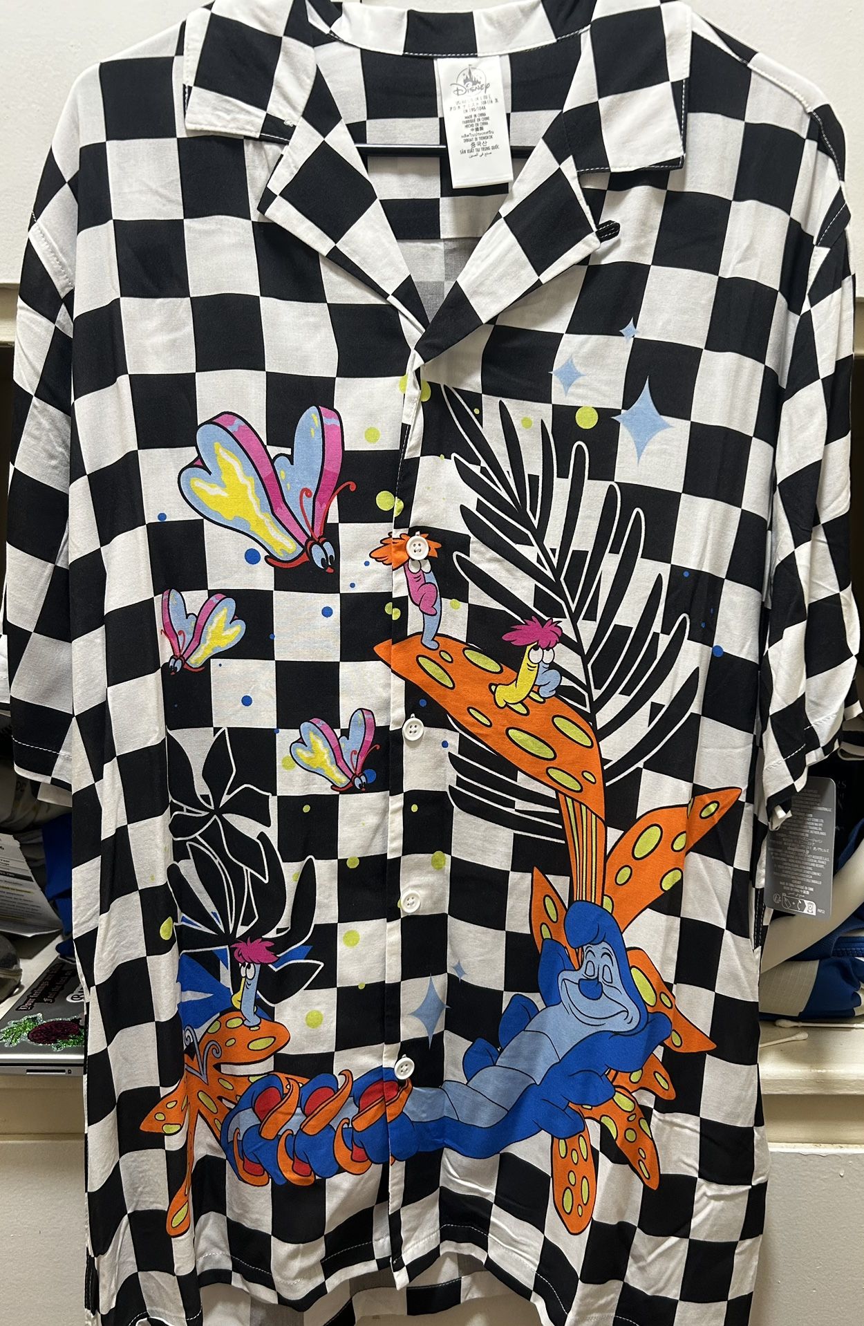 Alice In Wonderland Black & White Checkered Button Up