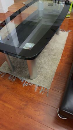 Modern Glass Coffee Table – Two-Tier with Brushed Metal Legs