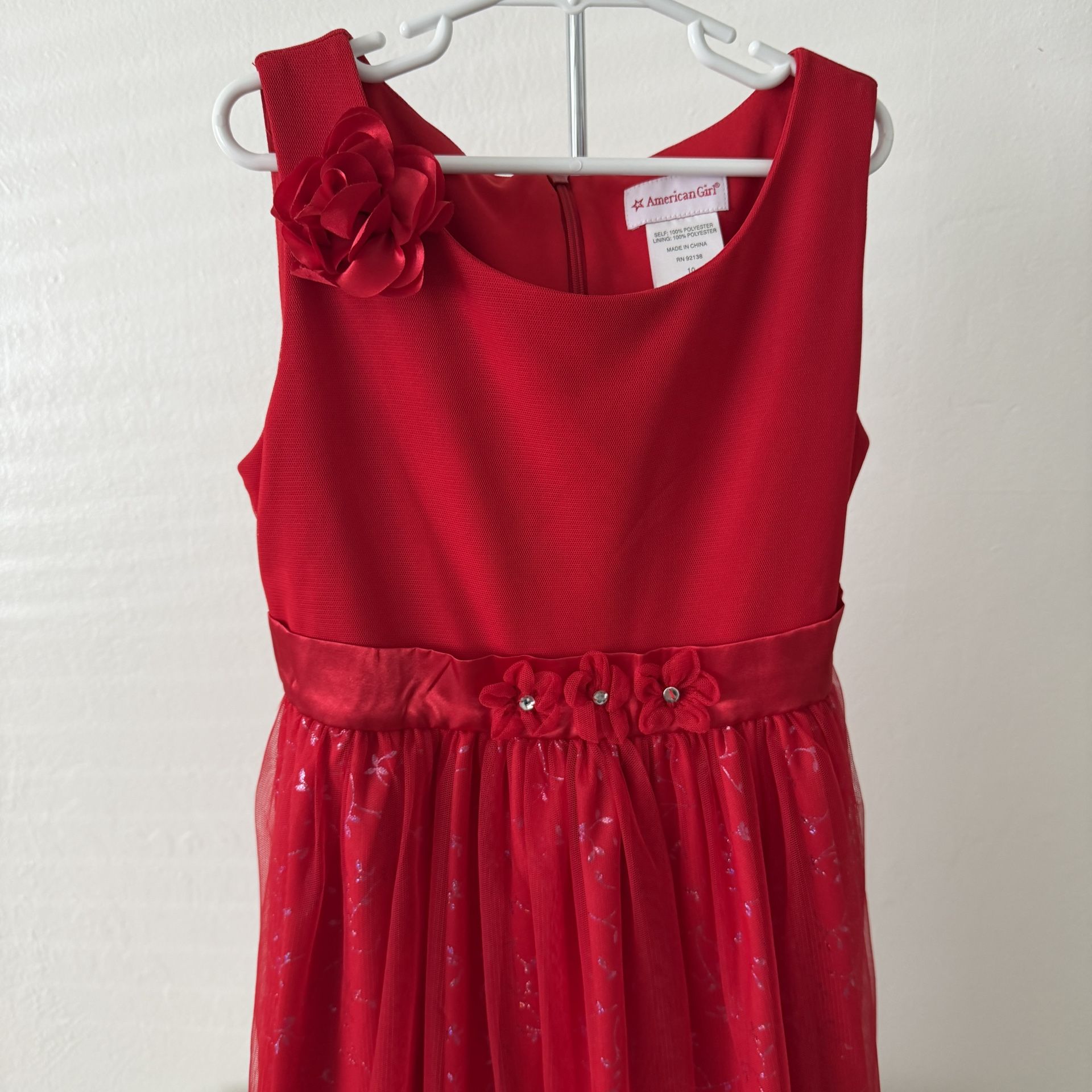 American Girl Sparkling Twinkle Party Dress Red Lined Flower Detail Kids’ Sz 10