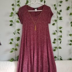 French Atmosphere Maroon Knit Short Sleeve Tunic Swing Dress Med Necklace Set