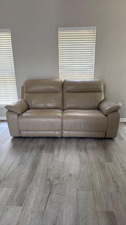 Beige Leather Manual Reclining  Sofa