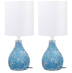 Modern Table Lamps Set of 2, Blue Gourd Design Mosaic Tiled Glass 17.5" Bedside Lamp,for Bedroom Living Room Home Office Desk Nightstand Table Lamp