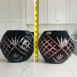 Set of 2 crystal beautiful etched ruby red large vases