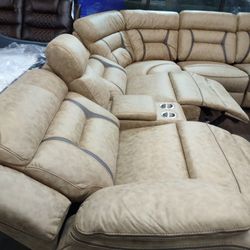 New Sectional Sofa With Three Power Recliners In Faux Suede