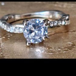 2 Ct Round White Gold Diamondish Engagement Ring. Sz 8