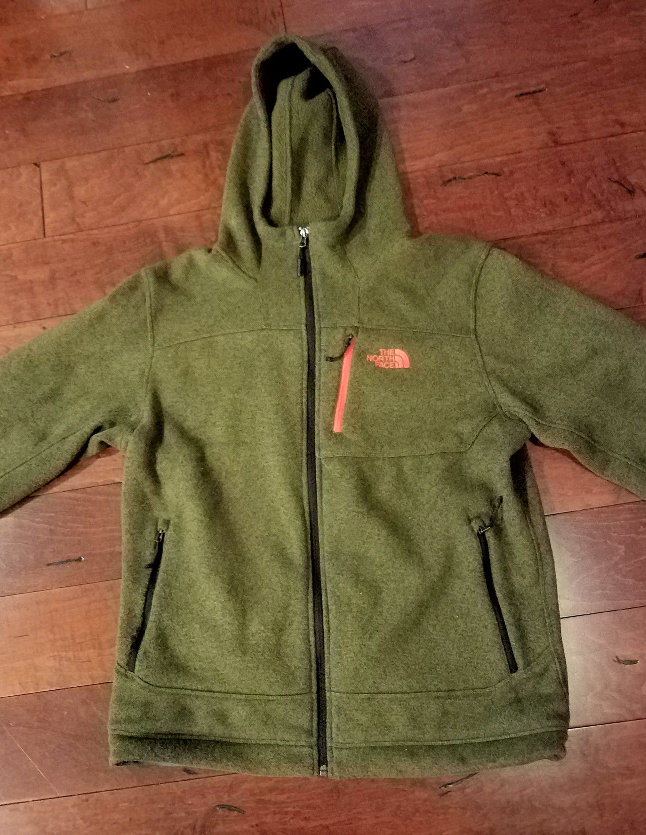 North Face fleece hoodie jacket Large green