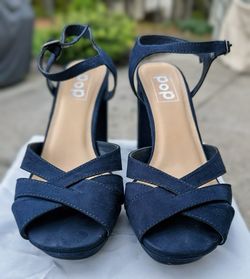 Navy blue block heel sandals