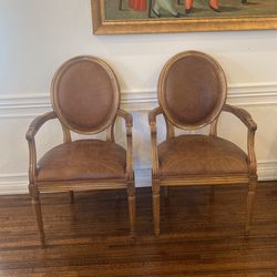 2 Leather Wooden Chairs 
