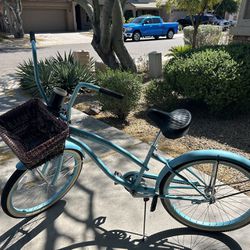 SIKK Womens Beach Cruiser Bike Blue with Basket and Drink Holder