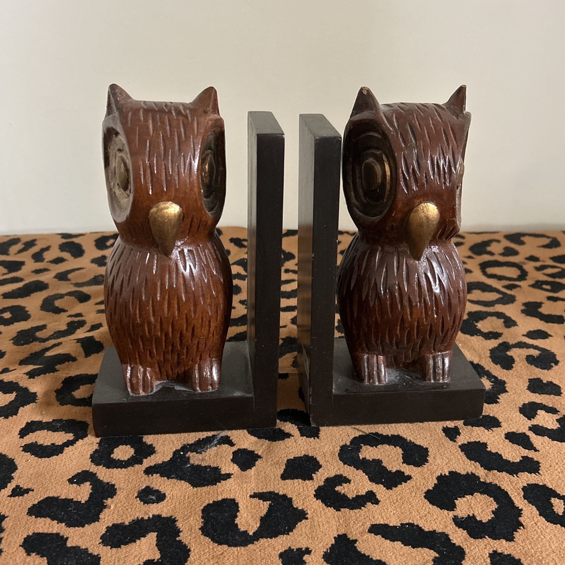 Solid Walnut Wood Carved Wise Owl Book Ends