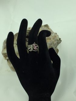925 STER Silver Pink Stone & Marcasite Ring 8.5