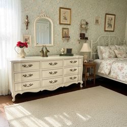 Vintage White Farmhouse French Provincial Dresser