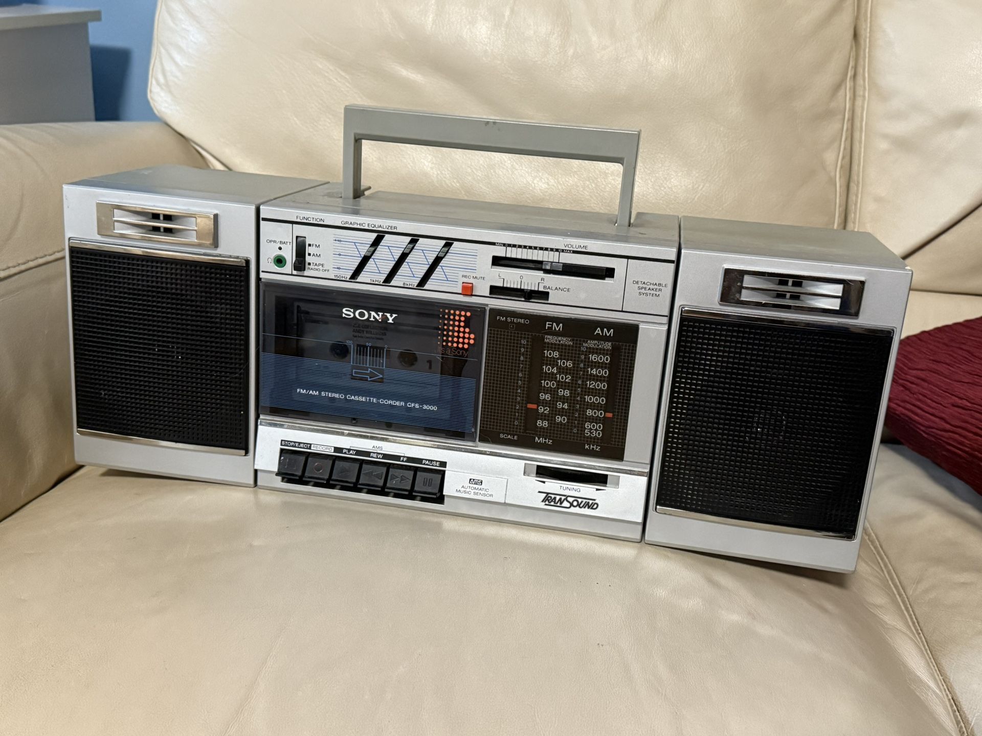 Vintage Sony Transound Stereo Radio FM Cassette Player Boombox CFS-3000 Working 