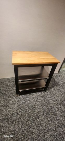 IKEA Stenstorp kitchen cart with stainless steel shelves . 20x31x35
