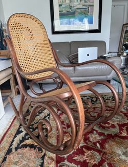 Vintage Thonet Bentwood Rocker, Engraved 'Made in Poland', Antique Classic MCM