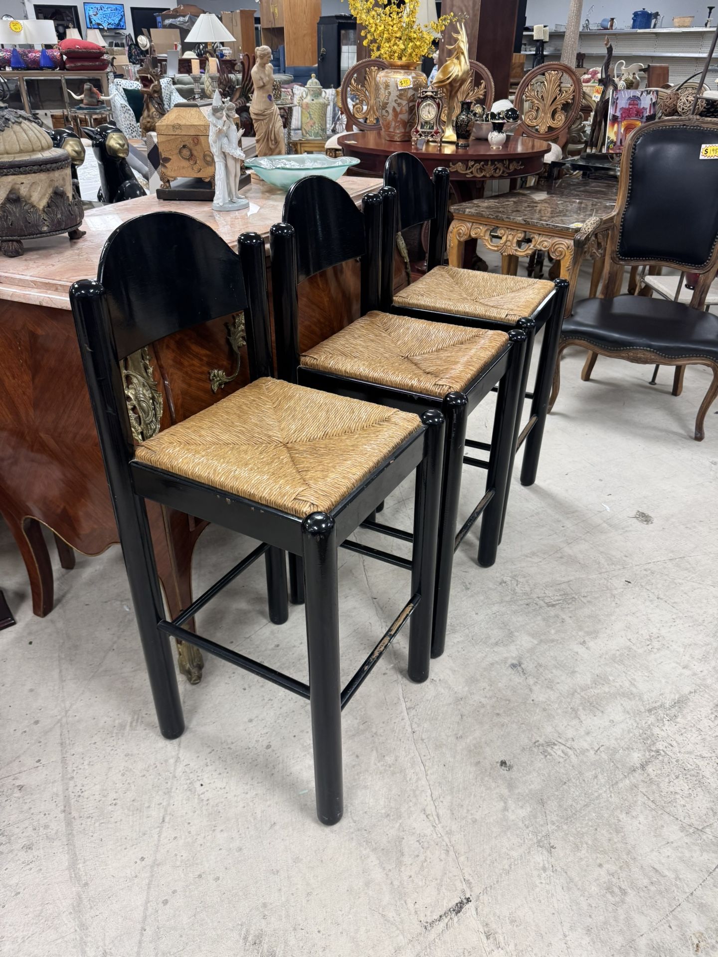 3 Vintage Hank Loewenstein Padova Bar Stool Chairs in Black - Excellent Condition - Originally $1450