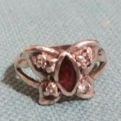 Sz 7 .925 Butterfly Ring With Ruby