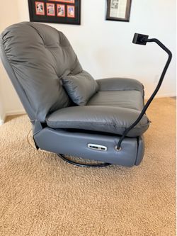 Swivel grey leather power reclining smart chair