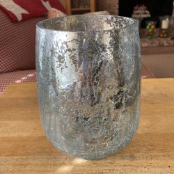 Beautiful 10” Crackled Glass Vase / Candle Holder