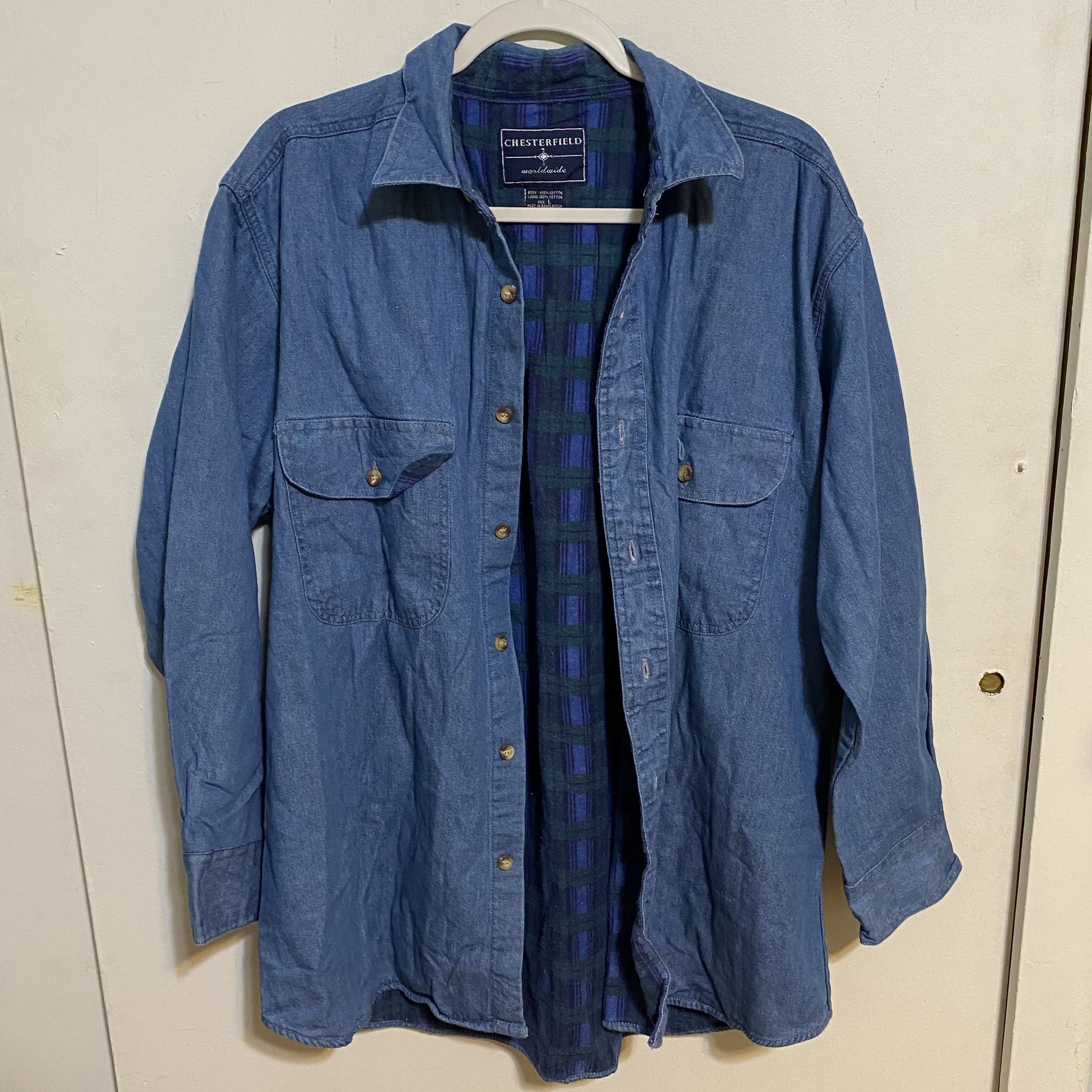 Chesterfield Worldwide Blue Shirt, Plaid Lining, L