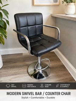Modern Black Faux Leather Swivel Bar/Counter Chair/Styling cosmetic chair – Chrome Base