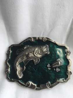 2007 Large Mouth Bass and Lure Buckle Silver with Teal Fishing Fisherman