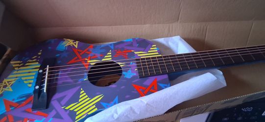 Acoustic Guitar with Colorful Star Graphic
