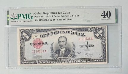 1 peso 1945 cuba certificado de plata pmg 40