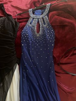 Royal Blue Beaded Halter Formal Dress
