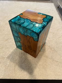 Cube Stool Teak Wood w/Resin