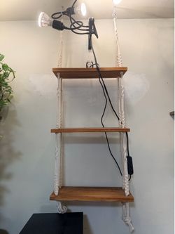 Boho Macrame Hanging Shelves 3 Tier Tapestry Shelf Wood Floating Shelves with Woven Rope