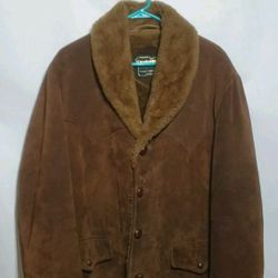 Vintage 60'S 70s Scott Bros Western Rancher sherpa suede leather coat jacket  mens size 46 