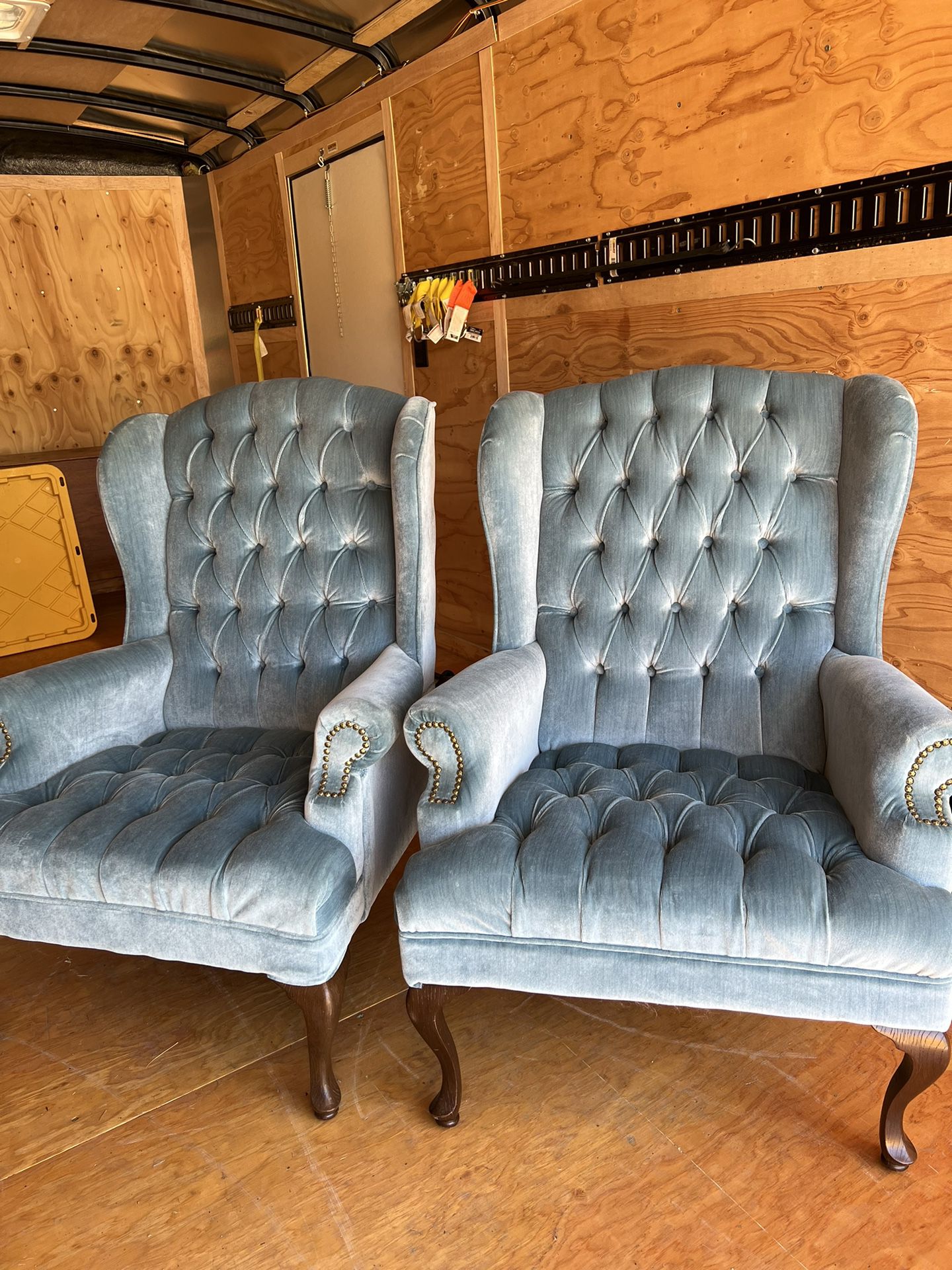 2 Blue wingback chairs 