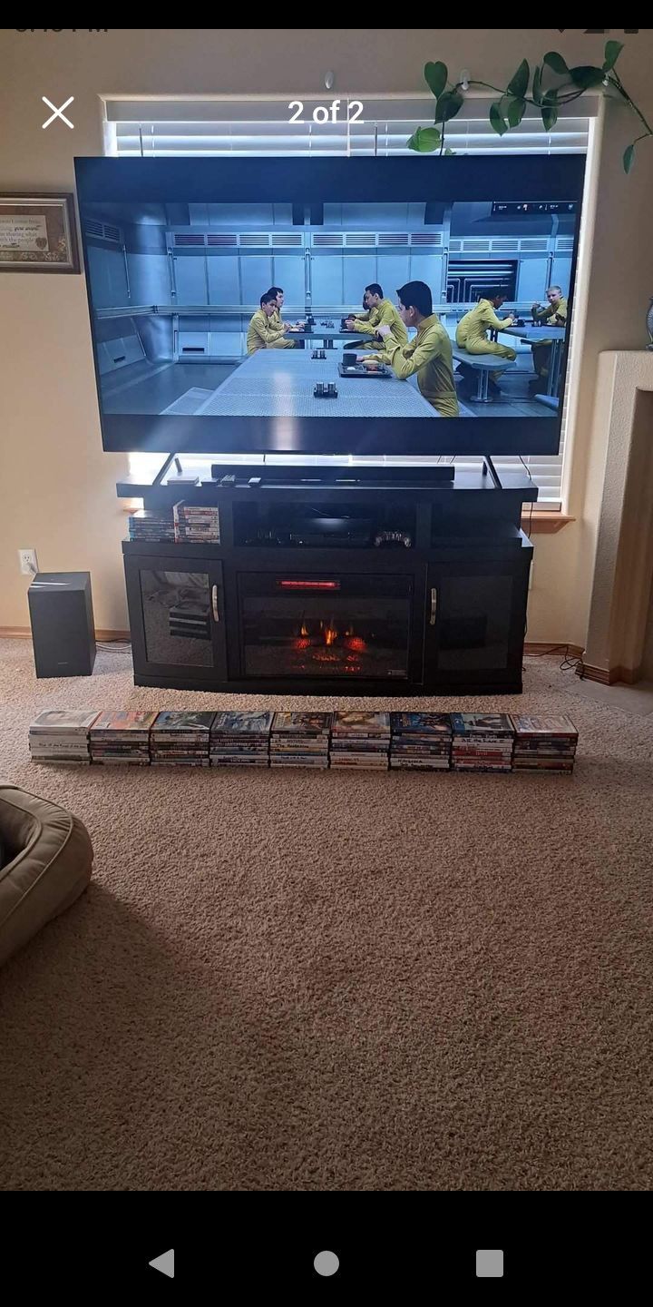 Samsung 75" Tv, Sound bar, Fireplace Stand Combo